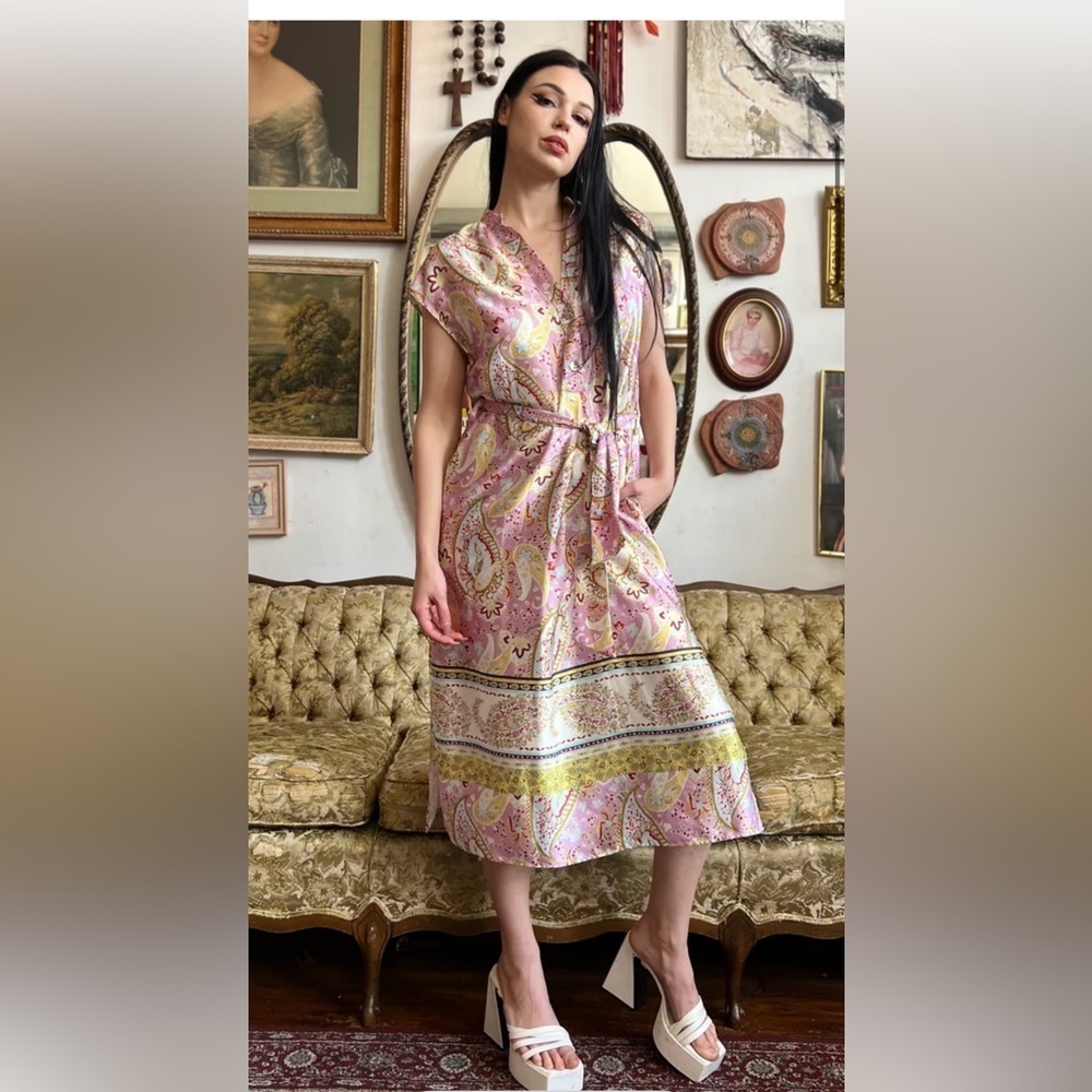Zara Satin Effect Paisley Tunic Midi Dress